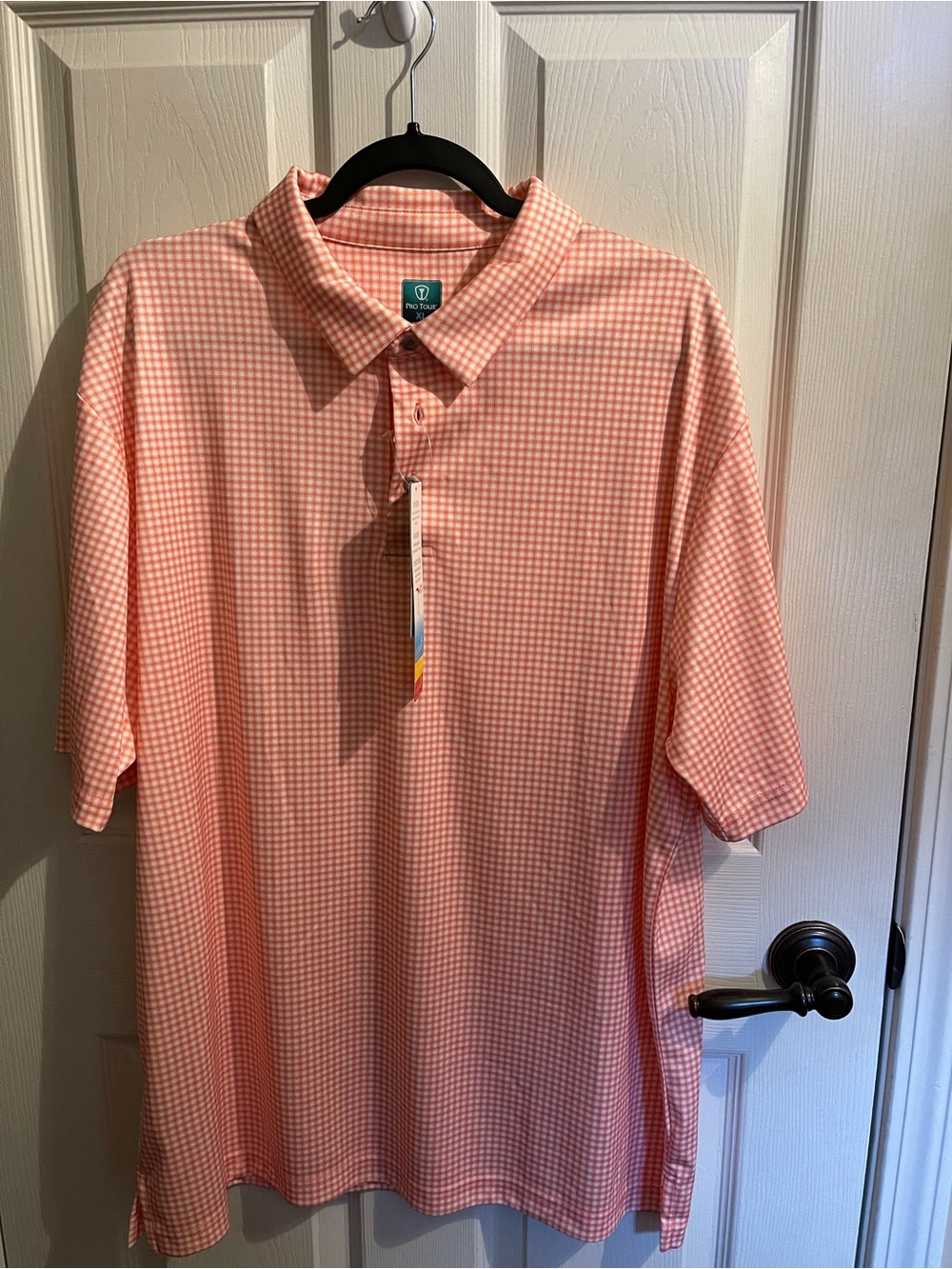 Pro Tour Coolplay Men's Orange and White Gingham Golf Polo Shirt XL